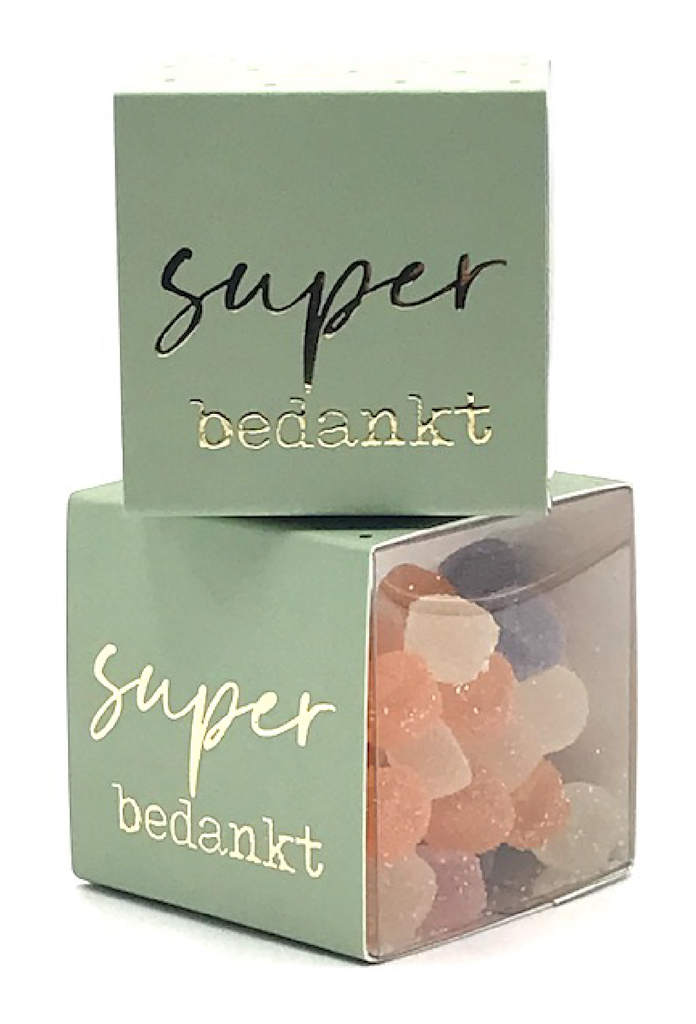 doosje gevuld met 120 gr snoep super bedankt