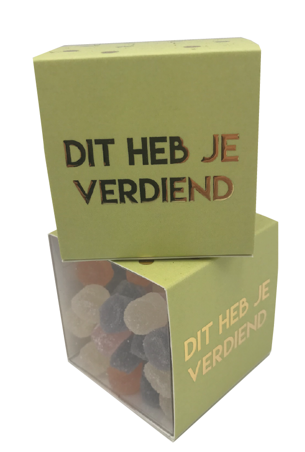 doosje gevuld met 120 gr dit heb je verdiend